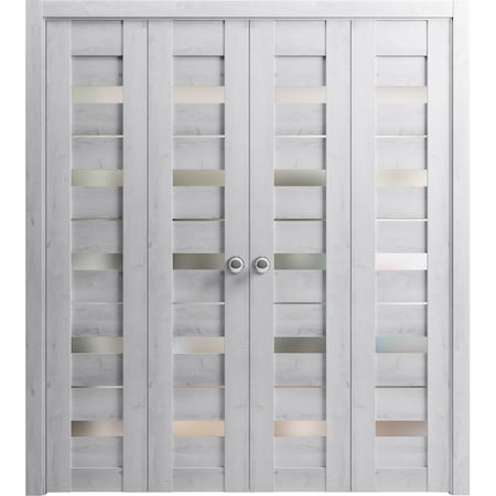 Sartodoors Sliding French Pocket Door 24 x 80in, Quadro 4113 Matte Black Frosted Glass, Kit Trims Rail Hardware QUADRO4113PD-BLK-24